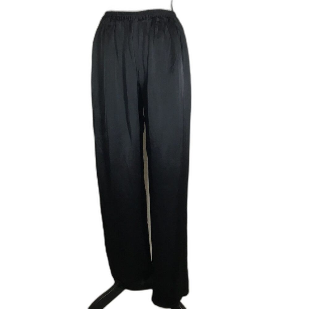 Matteau black satin wide leg trousers relaxed fit side pockets classy sz 2